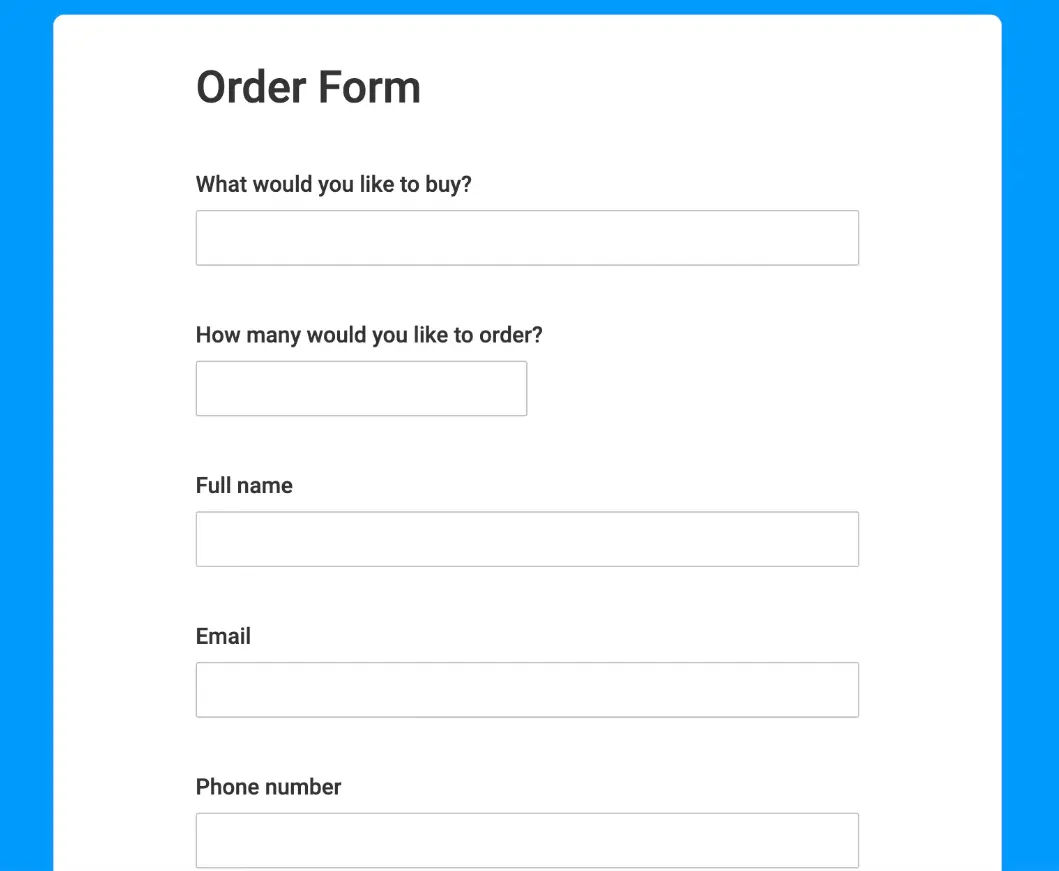 Order Form for an E-commerce Store