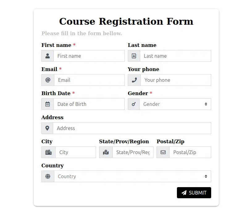 Course Enrollment Form