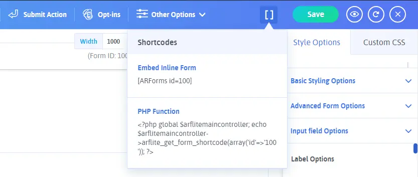 Copy the inline shortcode