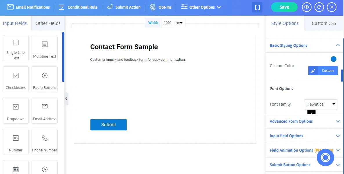 Multiple input fields and styling options to create your form