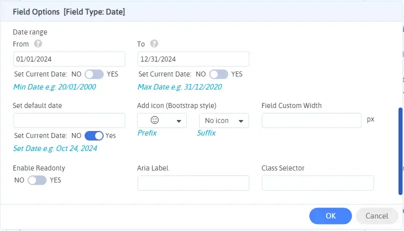 Form field type - select the date