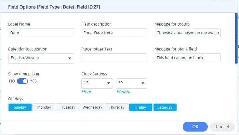 edit the date field features