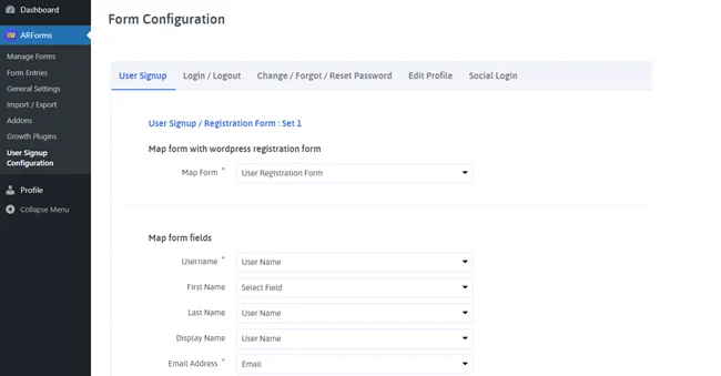 Configure User Signup Registration Settings