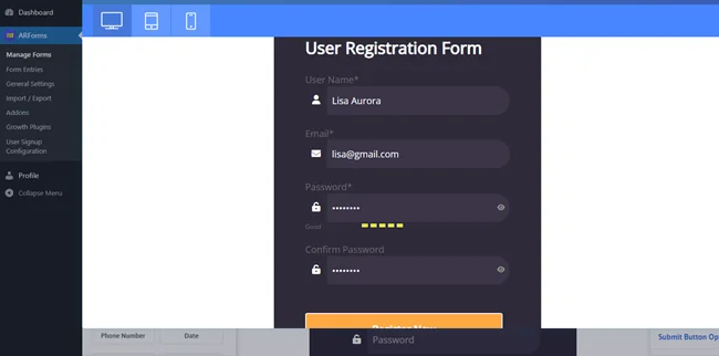 see the live preview of your WordPress custom user registration form